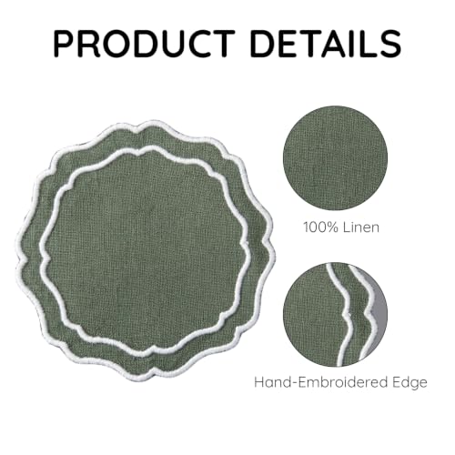 Linen Coasters for Drinks Set of 6, Sage - color: 1117 - Sage, size: 6 inches