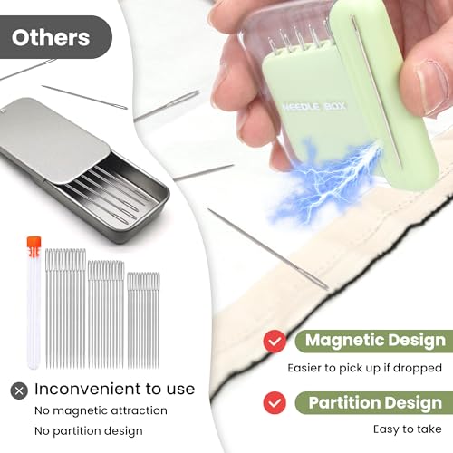 HUISUYTON Protable Magnetic Sewing Needles with Needle Threader Seam Ripper - color: Sewing Needles Set