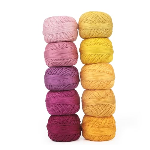 Size 8 Double Mercerized Egyptian Long Staple Cotton Pearl Thread 10 Grams (87 Yards)/Ball Crochet Thread 10 Colors per Box for Crochet Hardanger Cross Stitch Hand Embroidery (Set K) - color: Set K