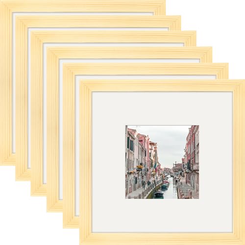 WUTL 8x8 Picture Frames Solid Wood 4x4 Square Frame with Mat Grain 6 Pack - color: Grain, size: 8x8