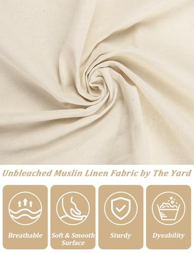 HFKPJRT 100% Cotton Fabric by The Yard, 63 Inch x 6.56 Yards Unbleached Natural Muslin Fabric, Linen Muslim Fabric Draping Cloth for Sewing, Quilting, Embroidery, Garments, Apparel & Craft Projects