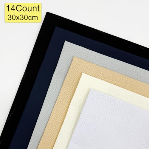 Zhenqing 14CT 12x12 Inch Aida Cloth 6-Pack (6 Colors) – Premium Cotton Cross Stitch Fabric for Beginners & Pros – Pre-Cut Squares for Embroidery, Needlework, DIY Crafts