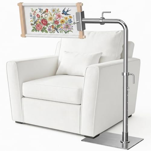 Workstand with Side Clamp for Lowery Stand, 360° Rotating Metal Needlepoint Workstand with Side Clamp, Fits 20" Q-Snap Frames & Scroll Rods, Height Adjustable Embroidery Stand for Sofa Hand Sewing