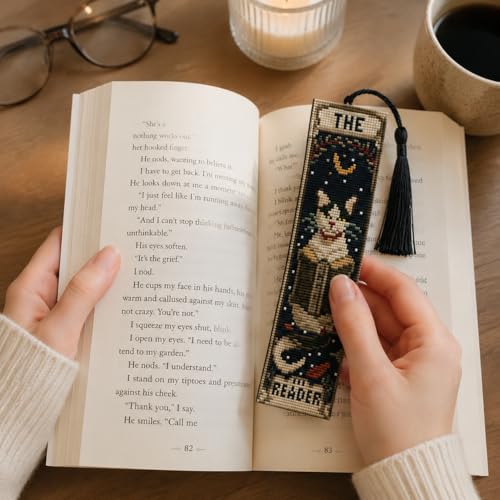NEGEKFKX 5 Pcs Tarot Cat Cross Stitch Bookmark Kit for Adult Beginners - color: Cross stitch bookmark-18