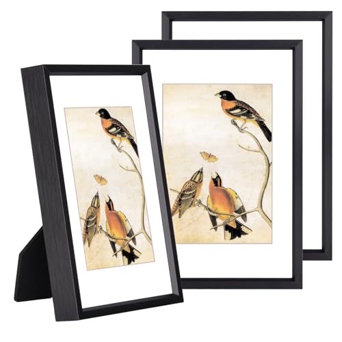 BKABOT 3.5x5 Black Picture frame 3 Pack HD Glass Mat 2.5x3.5 Wall Table - color: Black, size: 3.5x5