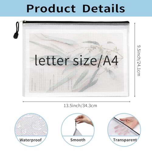 EOOUT 42pcs Mesh Zipper Pouch, Black Waterproof Zipper Bags for Organizing Storage, Letter Size/A4 Size Puzzle Bag, Zipper File Bags for Board Games and School Office Supplies - style: black-42pcs
