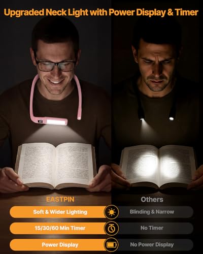 Book Light with Power Display, Timer, Upgraded Neck Reading Light - color: Pink
