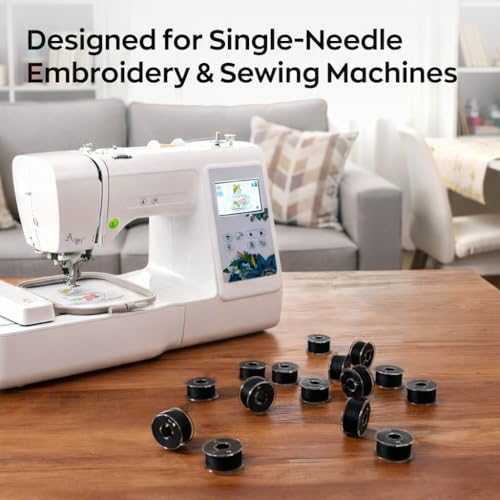 Poolin Prewound Bobbins Richword Selected Black 25pcs Size A Bobbins, Plastic Sided, 70D/2(60WT) Polyester Bobbin Thread for Single Needle Embroidery and Sewing Machine - color: Black 25PCS