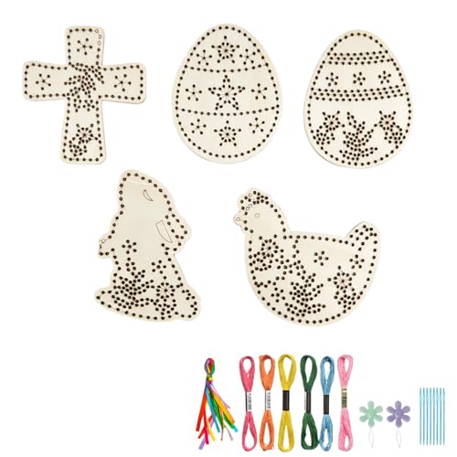 YcaeyLnaR Easter Craft Kit -5 Pieces DIY Wooden Board Threading Set, Religious Easter Decor, Personality Easter Basket Stuffers (2 Eggs) - color: 2 Eggs