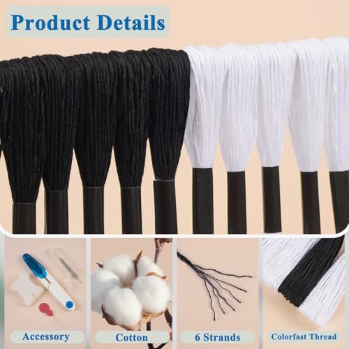 Amrules Friendship Bracelet String, 24 Pcs Embroidery Floss, Black & White - color: Black and White, size: 24 Skeins