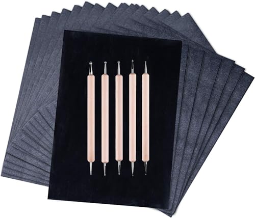 50 Sheets Carbon Paper Graphite Paper Black Carbon Transfer (8.5 x 11.5 inch) Tracing Papers with 5 PCS Embossing Styluses Dotting Tools for Wood Paper Canvas Craft - color: Black-50