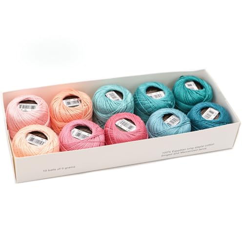Size 8 Double Mercerized Egyptian Long Staple Cotton Pearl Thread Ball 5 Grams Rainbow Color Embroidery Thread 10 Colors per Box for Crochet Hardanger Cross Stitch Hand Embroidery (Set P) - color: Set P
