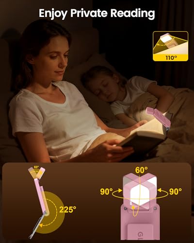Glocusent Eye-Caring 12 LED Book Light, Compact Rechargeable Reading Light - color: Pink