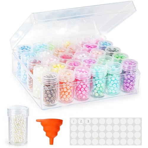BigOtters Embroidery Diamond Storage Box, 30PCS Big Clear Plastic Bead Containers with Silicone Funnel for Jewelry Painting DIY Art Craft Rhinestones Sewing Cosmetic Nail Glitter Powder - size: 6.5 x 5.5 x 2inches