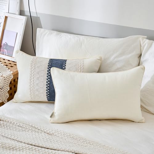 Lumbar Throw Pillow Covers Set of 1 (Beige & Blue, 12x20 Inch) - color: Beige & Blue, size: 20" x 12" (Pack of 1)