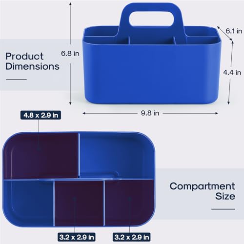 Multiuse Caddy Organizer with Handle, Portable Plastic Tote Bin - Art Craft, Stationary Pen Marker Crayons, Makeup Hair Supplies Storage - Bathroom, Classroom, Dorm, Office, Desk Holder - Dark Blue - color: Dark Blue
