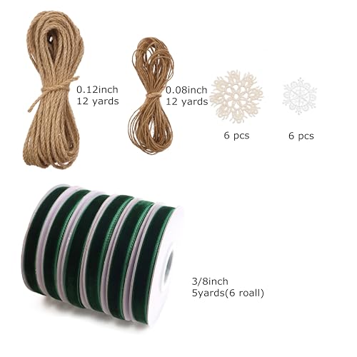 IDONGCAI Velvet Ribbon, Jute Twine & Lace Snowflake Craft Kit - color: Dark green