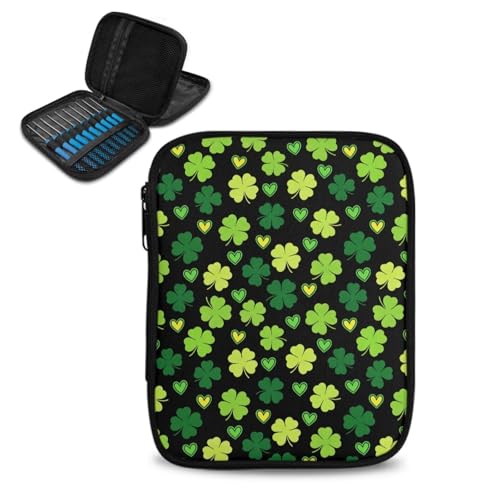 Kathyboom Empty Crochet Hook Case Green Irish Leaves Crochet Hook Organizer Case Stand Up-Corchet Organizer - Crochet Hook Holder for Crochet Needles, Crochet Accessories - color: Green Irish Leaves01