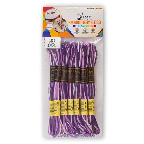 Pack of 12 Premium Embroidery Thread | 100% Egyptian Cotton Premium Skeins | Cross Stitch Embroidery Floss | Oeko TEX Certified | Ideal for Arts & Crafts (Dark Purple Variegated 1235) - color: Dark Purple Variegated 1235