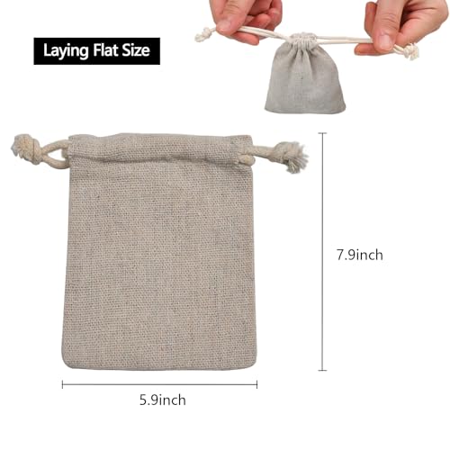calary 50pcs Double Canvas Drawstring Bag Cotton Pouch Gift Sachet Muslin Reusable Tea Bag - style: 5.9x7.9 Inch (Pack of 50)