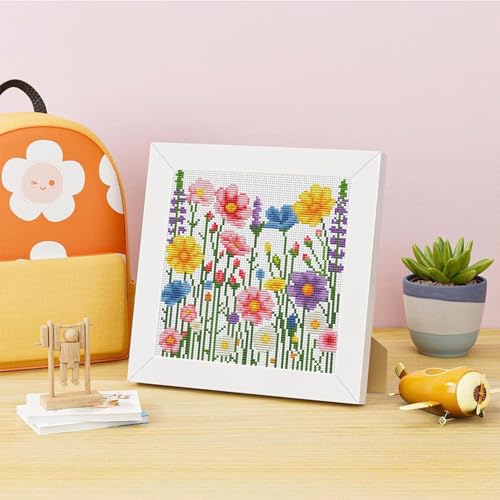 Wildflowers Stamped Cross Stitch Kits for Adult Beginner with Wooden Frame - color: wildflowers Cross Stitch with Framed