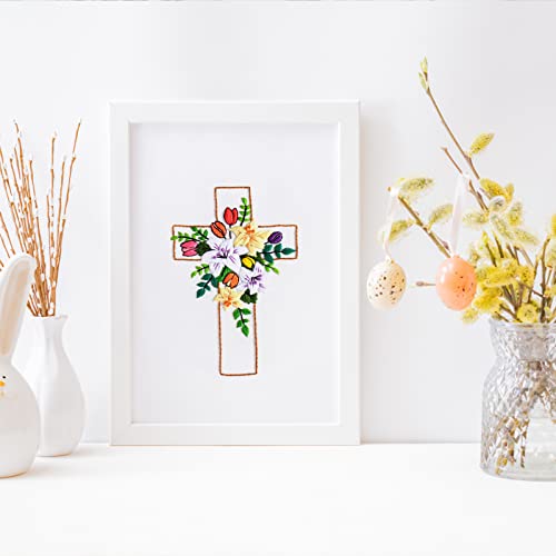Louise Maelys Cross Lily Embroidery Kit for Beginners, Easter Jesus Pattern - color: kit-1