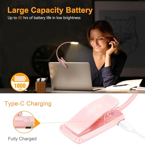 Gritin 9 LED Rechargeable Book Light for Reading in Bed - color: Pink