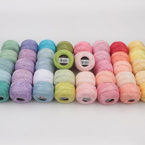 40 Colors Size 8 Double Mercerized Egyptian Long Staple Cotton Pearl Thread 5 Grams Ball Rainbow Color Embroidery Thread for Crochet Hardanger Cross Stitch Hand Embroidery (40E) - color: 40E