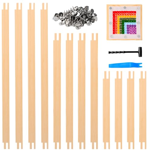 HANGOOGER 12 Pcs Needlepoint Stretcher Bars for Needlework 3 Sizes 8"12"16" - color: Natural-12pcs