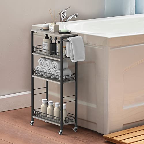 NOVIMANGO Slim Storage Cart Narrow Kitchen Cart 4 Tier, Grey - color: Grey