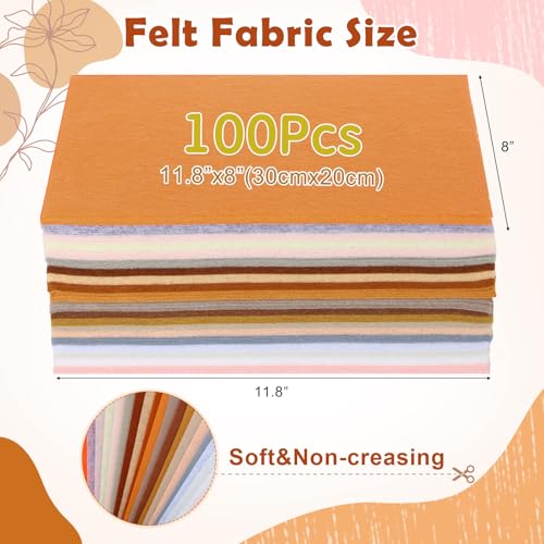 Tegeme 100 Pcs 8 x 12 Inches Felt Sheet for Craft Thin, Light Brown Series - color: Light Brown Series