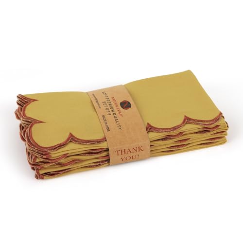 NATURALCRAFT Scalloped Cloth Napkins 18x18 in - Gold Edges Rust - color: Sl-gold Napkin - Rust Edges, size: 18" x 18" (Set of 6)