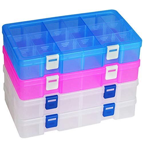 DUOFIRE Plastic Organizer Storage Box, Adjustable Divider 18 Grids, 4 Pack - color: 2White-Pink-Blue, size: 18Grid-4pcs