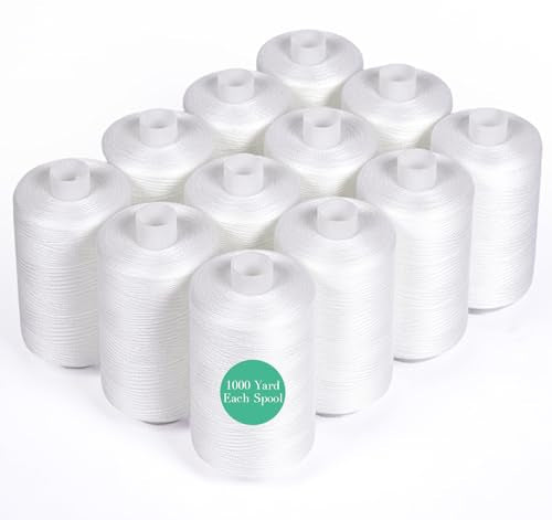 12 Pcs White Sewing Thread, 1000 Yard Each Spool - color: White(12PCS)