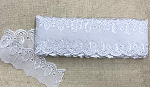 AMORNPHAN 15 Yards 2 Inch Wide White Cotton Eyelet Lace Trim Ribbon Floral Embroidered Fabric Sewing Craft Dress Tablecloth Blankets Pillow DIY Decorations