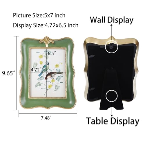 Vintage Picture Frame 5x7 Antique Ornate Photo Frame Tabletop and Wall Hanging Old-Fashioned Picture Frame, Decorative Retro Design Home Decor, Photo Gallery, Art, Green and Gold - color: Green and Gold, size: 5x7