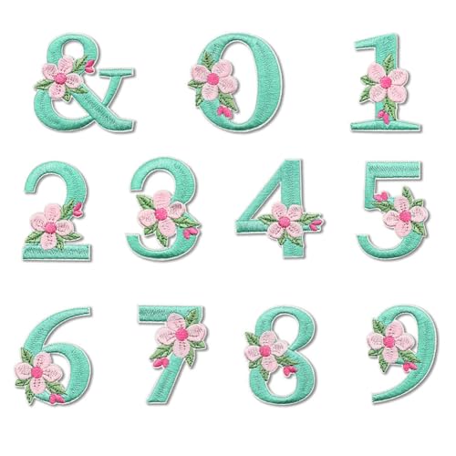 37Pcs Iron on Letters and Numbers Patches, Blue Flower Alphabet Embroidered Patch A-Z, Numbers 0-9 Applique for Clothes Hats Bags Jackets Jeans DIY Decoration - color: Mint blue letters and numbers, size: 37pcs