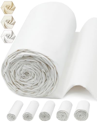FIVEIZERO 100% Cotton Muslin Fabric by The Yard,59in x 10yd White Bleached Cotton Muslin Cloths–Medium Weight Beige Calico Fabric for Sewing,Quilting,Embroidery,Crafts & Apparel Projects - color: White, size: 10 yards bolt