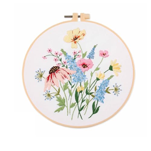 artcici Embroidery Kits Plants Pink Flower Patterns for Beginners Adults, Full Range Embroidery Starter Kits Cross Stitch Needlework Supplies (Pink) - color: Pink