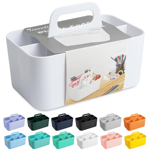 Tiawudi Multipurpose Caddy Organizer, Plastic Caddy with Handle, Stackable Desk Organizer for Stationery, Marker and Pencil, Office Supplies Organizer, Dorm Caddy - color: White, size: Rectangle