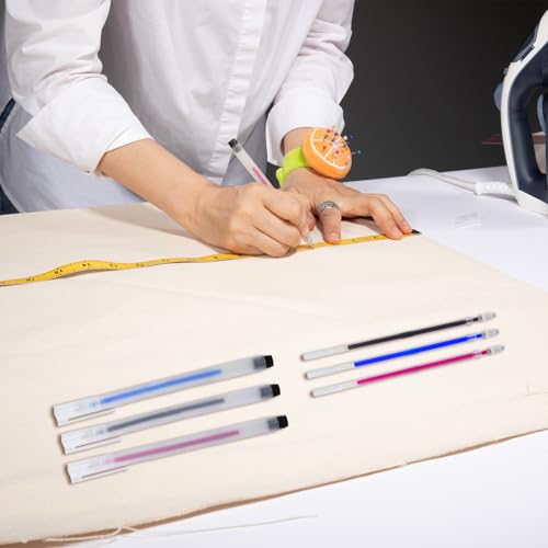 6 Heat Erasable Pens for Fabric Markers, Fabric Marking Pens with 42 Refills for Sewing and Quilting, Heat disappearing Ink Pen for Dressmaking, Tailors Sewing Chalk Pencils
