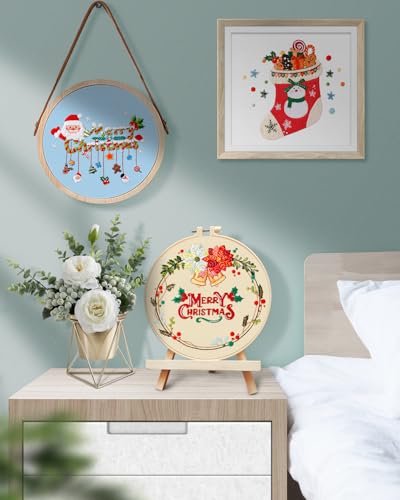TINDTOP Christmas Embroidery Kit for Adult, 5 Pack Embroidery DIY Starter Kit, with Stamped Patterns, Hoop, Tools, Colorful Threads with Needles, Instructions - color: Christmas 5 Pack