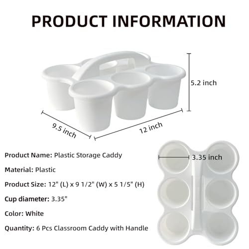 6 Pack Plastic Classroom Caddy Organizer with Handle, 6 Compartment, White - color: White