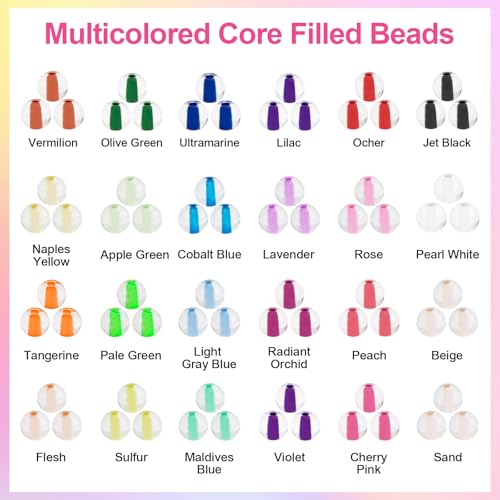 XSEINO 24 Colors 1200PCS Core Filled Glass Beads Kit 6mm DIY Craft Beads - color: Color Core Series