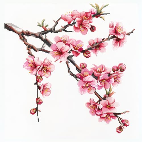 Cherry Blossom DIY 11CT Stamped Cross Stitch Kits for Beginners Easy Needlepoint Embroidery Counted Cross Stitch Art Craft for Wall Decoration 14x14inch(2)