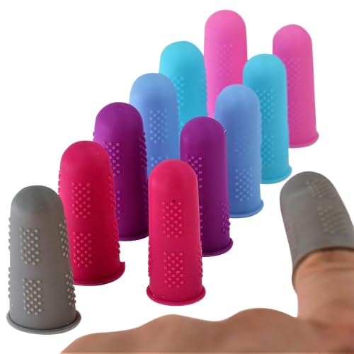 Finger Protectors [Flex Series - 18-Pack] Silicone Non-Stick Finger Covers [All in Size Medium - 3 of Each Color in 6 Colors] for Hot Glue | Sewing | Wax | Rosin | Resin | Honey | Adhesives - color: Medium - [12 Pack]
