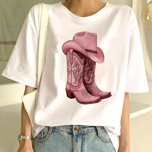 SUPERDANT 18Pcs Pink Cowgirl Iron on Transfer Paper Howdy Frog Cowgirl Boot Horseshoe Heat Transfer Sticker Washable Iron on Decals for T Shirts DTF Transfers Ready to Press for Clothing DIY Gift - style: Cowgirl Theme
