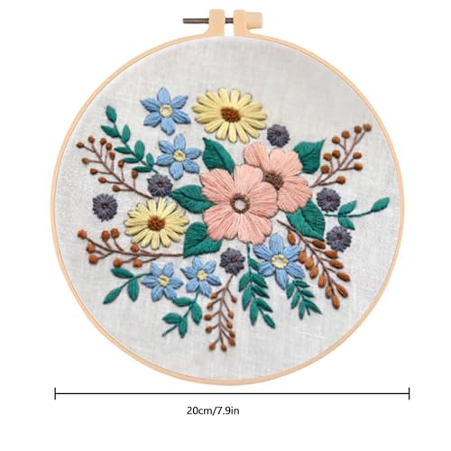 Huacan Embroidery Kits Flower for Adults Beginner 4 Pcs DIY Cross Stitch Stamped Flowers Pattern Stitching Sewing Kit 7.9 x 7.9 Inch - color: Floral 1