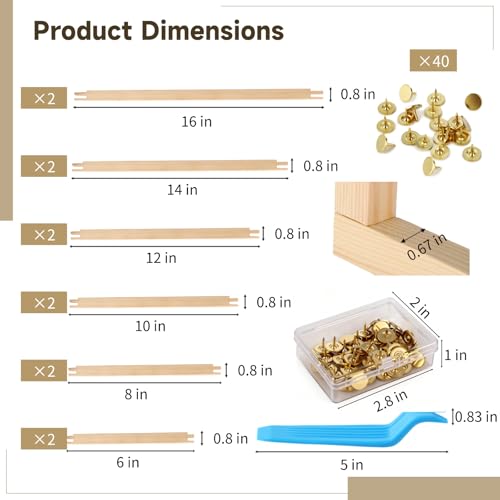 12 Pcs Needlepoint Stretcher Bars for Needlework with 40 Tacks, Tacks Remover, Storage Box - 6 Sizes Wood Mortise & Tenon Frame for DIY Oil Painting, Embroidery & Needlework