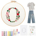 Topapfo Alphabet Letter O Stick and Stitch Embroidery Kit for Clothing, Beginners Name Embroidery Pattern Stabilizer Stencils Templates Needlepoint Clothes Tote Bags Shirts Crafts - color: O